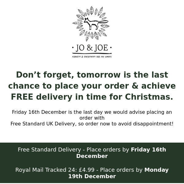 Last chance for Free Standard UK Delivery 🎄