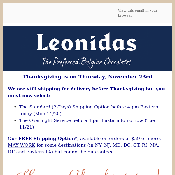 Last Call for Thanksgiving Delivery