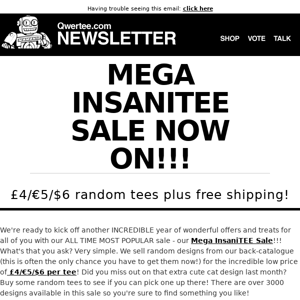 😳😳MEGA INSANITEE SALE! £4/€5/$6 Random Tees plus FREE SHIPPING!!!