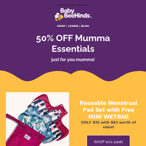 🌿 50% OFF Mumma Essentials + FREE Wetbag 🌿