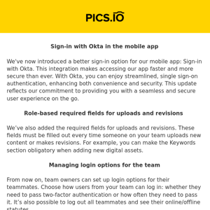 Pics.io DAM November Updates: Okta Login from Mobile App, Managing Teammates’ Login Options, and More!