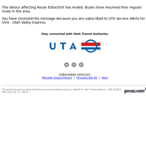 UVX - Utah Valley Express Snow Routing has Ended