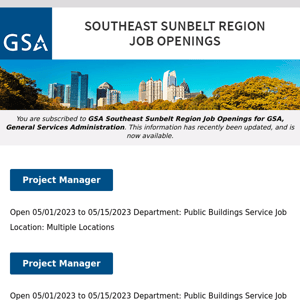 New/Current Job Opportunities in the GSA Southeast Sunbelt Region