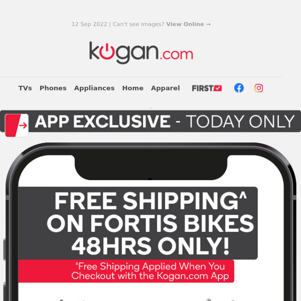 Free Shipping on Fortis Bikes When You Checkout with the Kogan.com App - 48HRS Only!