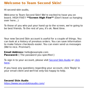 Thanks for Registering at Second Skin Audio