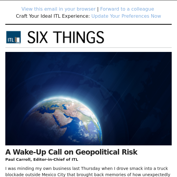 A Wake-Up Call on Geopolitical Risk. Plus: Challenges Facing Tesla Insurance and Modernizing Commercial Auto Insurance.