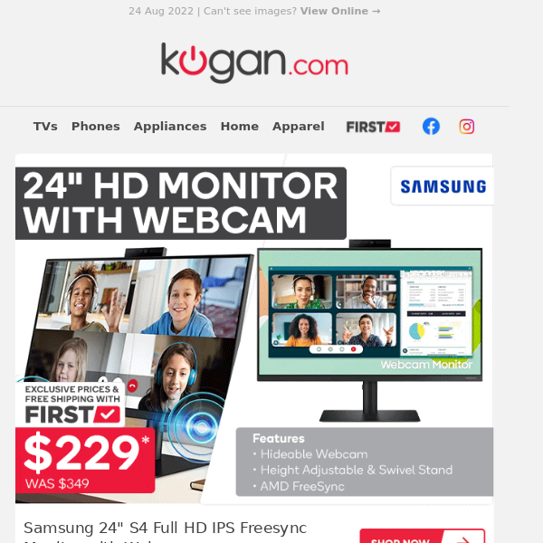 Huge $120 OFF Samsung 24" HD Monitor with Webcam* - Hurry, Only While Stocks Last!