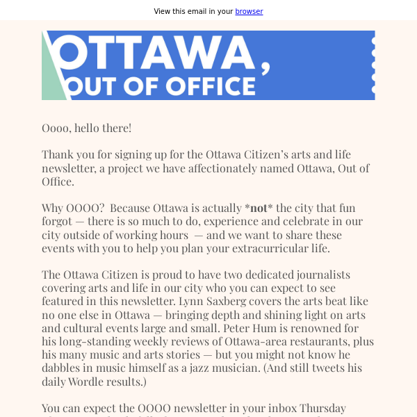 Welcome to Ottawa, Out of Office