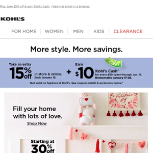 Take 15% off + earn Kohl's Cash  who's ready to shop? 🛍️ - Kohls