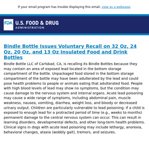 Bindle Bottle Issues Voluntary Recall on 32 Oz, 24 Oz, 20 Oz, and 13 Oz Insulated Food and Drink Bottles