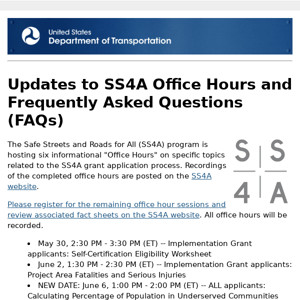 Updates to SS4A Office Hours and Frequently Asked Questions