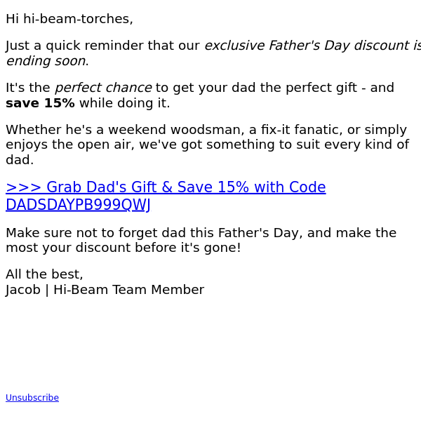 Don't Forget Dad! Save 15% at Hi-Beam 👉