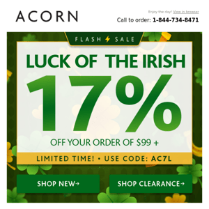 Enjoy 17% Off Today! St. Patrick's Day!