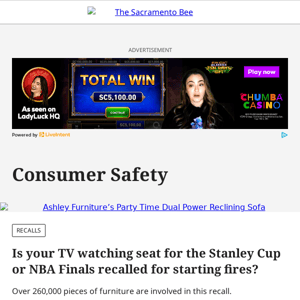 Is your TV watching seat for the Stanley Cup or NBA Finals recalled for starting fires?