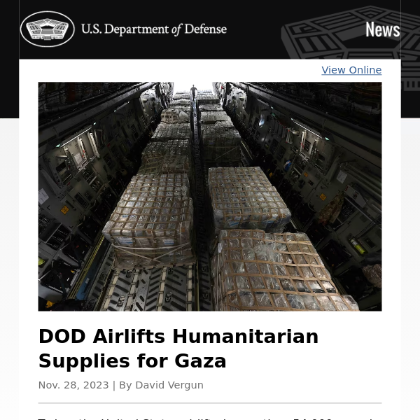 DOD Airlifts Humanitarian Supplies for Gaza