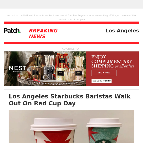 Los Angeles Starbucks Baristas Walk Out On Red Cup Day – Thu 11:59:15AM