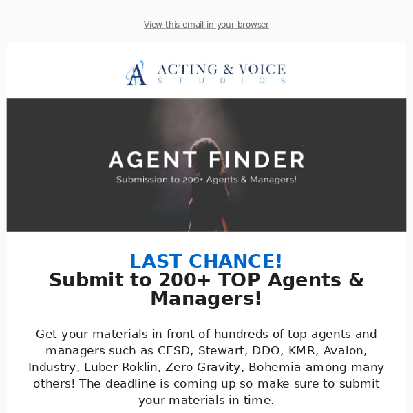 Last Chance to Submit to 200+ Agents!