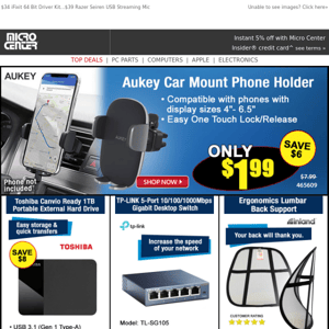 $2 Aukey Car Mount Phone Holder! $14 SanDisk 128GB Flash Card