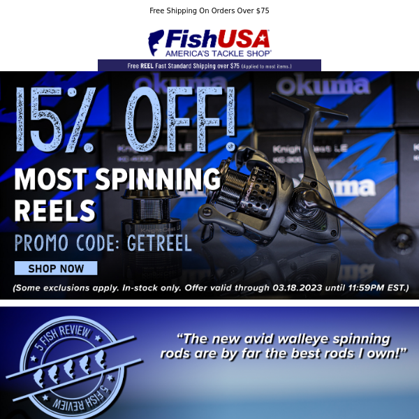 Only a Few Hours Left to Score 15% Off Your New Spinning Reel!