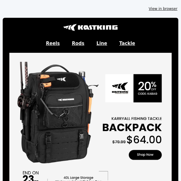 Manage All Your Gear - KastKing Karryall Fishing Tackle Backpack 20% Off Now