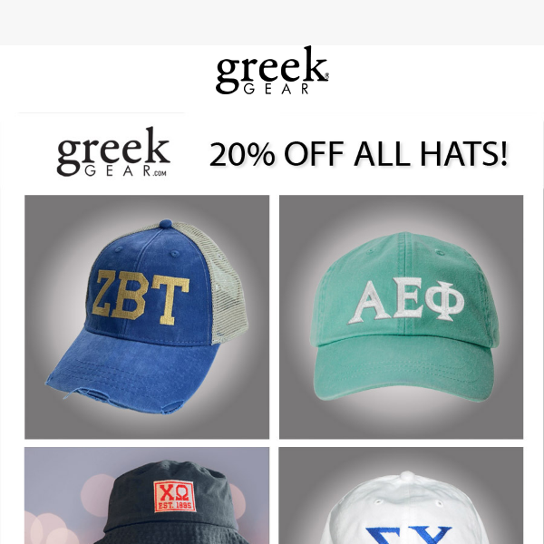 All Greek Hats & Caps - 20% Off 🎁