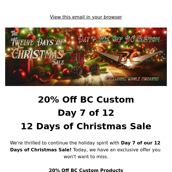 LAST CHANCE - 20% Off BC Custom - Day 7 of 12 Days of Christmas Sale