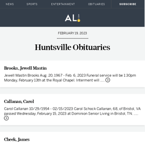 Huntsville obituaries for February 19, 2023