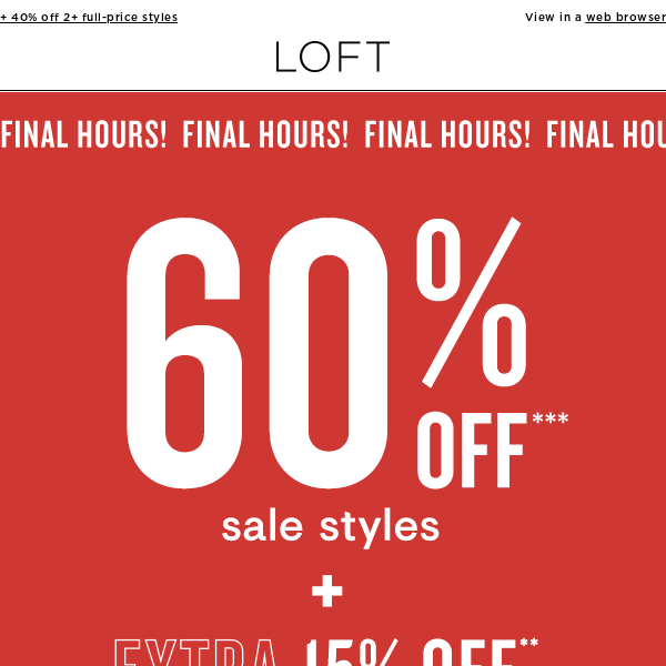 LAST CHANCE for 60% off sale + extra 15% off