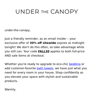 Final Hours Under the Canopy, 30% off expires soon!
