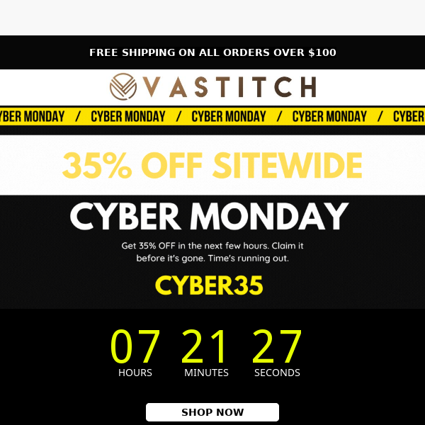 Cyber Monday: 35% OFF —Limited time only!