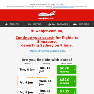 Webjet.com.au, looking for flights to Singapore?