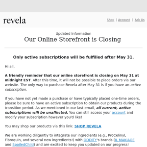 Reminder: Revela's Online Storefront is Closing on May 31