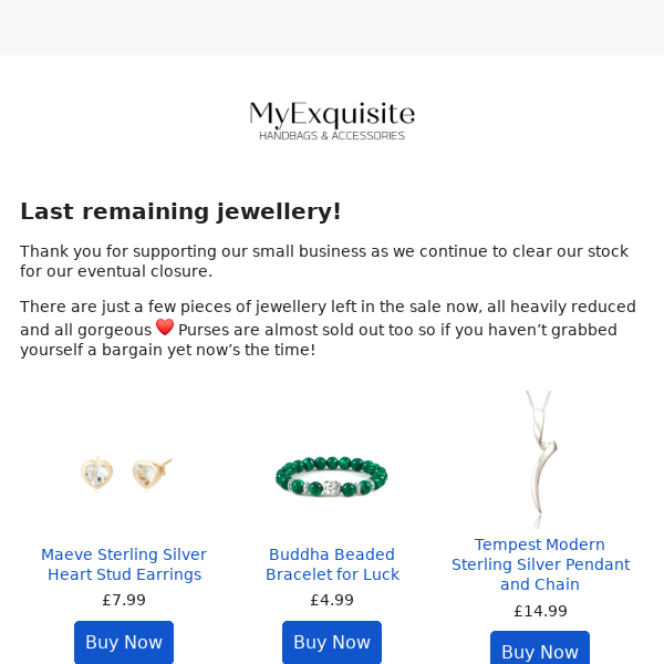 Don't miss last remaining jewellery!