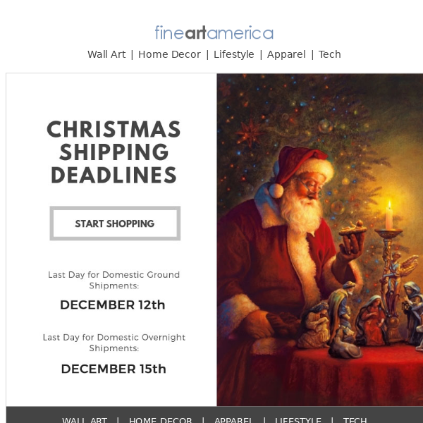 Give the Gift of Art, Apparel, Home Decor, and More - Holiday Shipping Deadlines