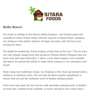 Dear Sitara Foods ! Where is Kotha Avakaya / Fresh, Spicy & Yummy Mango Pickle