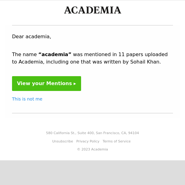 “Academia”: The name “Academia” was mentioned in papers found by Academia, including one written by Sohail Khan