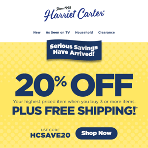 Serious Savings Ahead! 20% off + Free Shipping