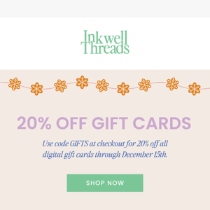 20% off all gift cards 🎁