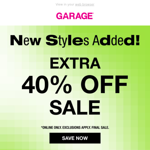 ENDS TONIGHT: Extra 40% OFF Sale!