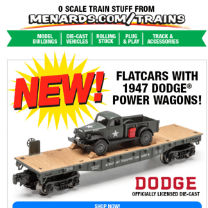 NEW! Flatcars With 1947 Dodge Power Wagons!