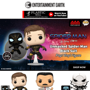 New AAA Exclusive Spider-Man: No Way Home Unmasked Spider-Man Black Suit Pop! Vinyl Figure