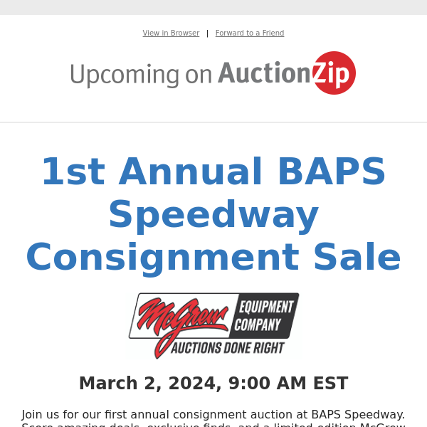 1st Annual BAPS Speedway Consignment Sale