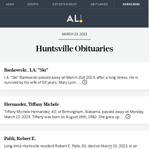 Huntsville obituaries for March 23, 2023