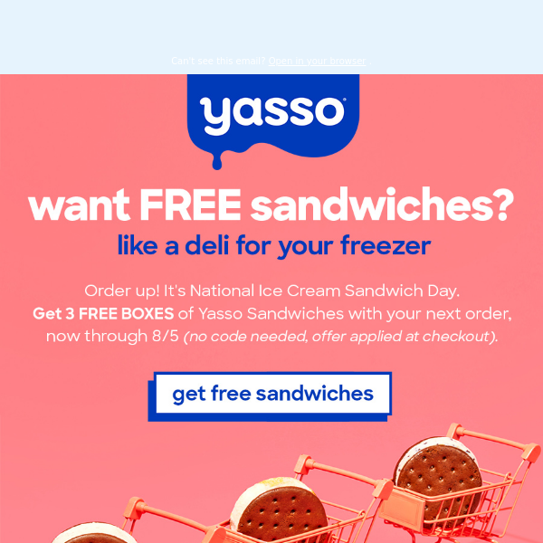 Here's 3 FREE BOXES of Yasso Sandwiches❗