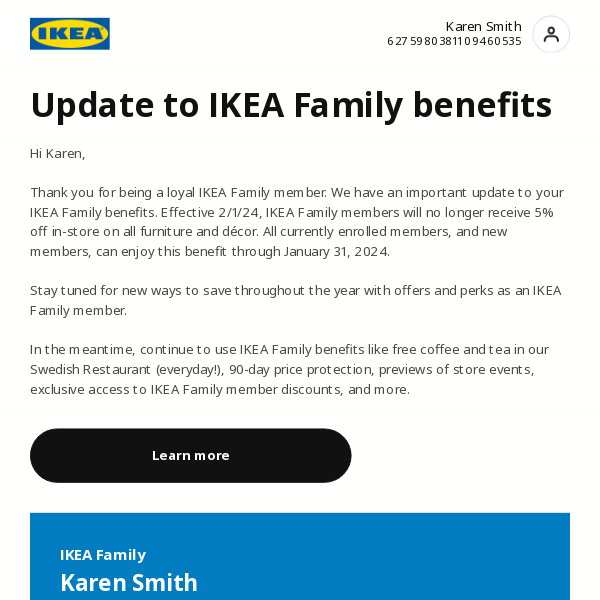 IKEA, important update to your IKEA Family benefits