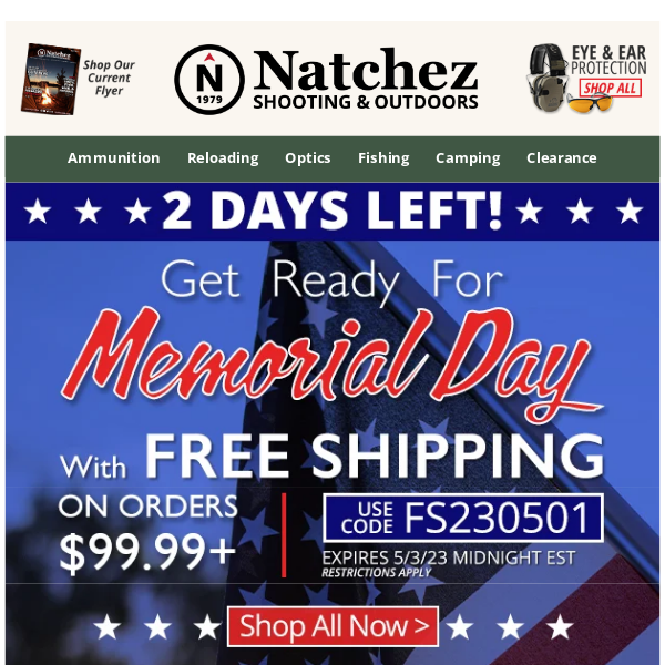2 Days Left! Get Ready for Memorial Day with Free Shipping on Orders $99.99+