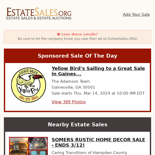 Your daily estate sales on EstateSales.org