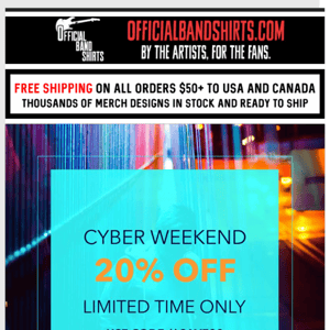 ⚡ Cyber Weekend 20% Off Sale + Free Shipping & Returns 🤘  