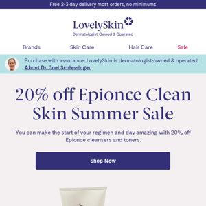 20% off Epionce Clean Skin Summer Sale is on