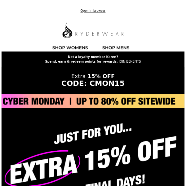 EXTRA 15% OFF - Cyber Monday Up to 80% OFF